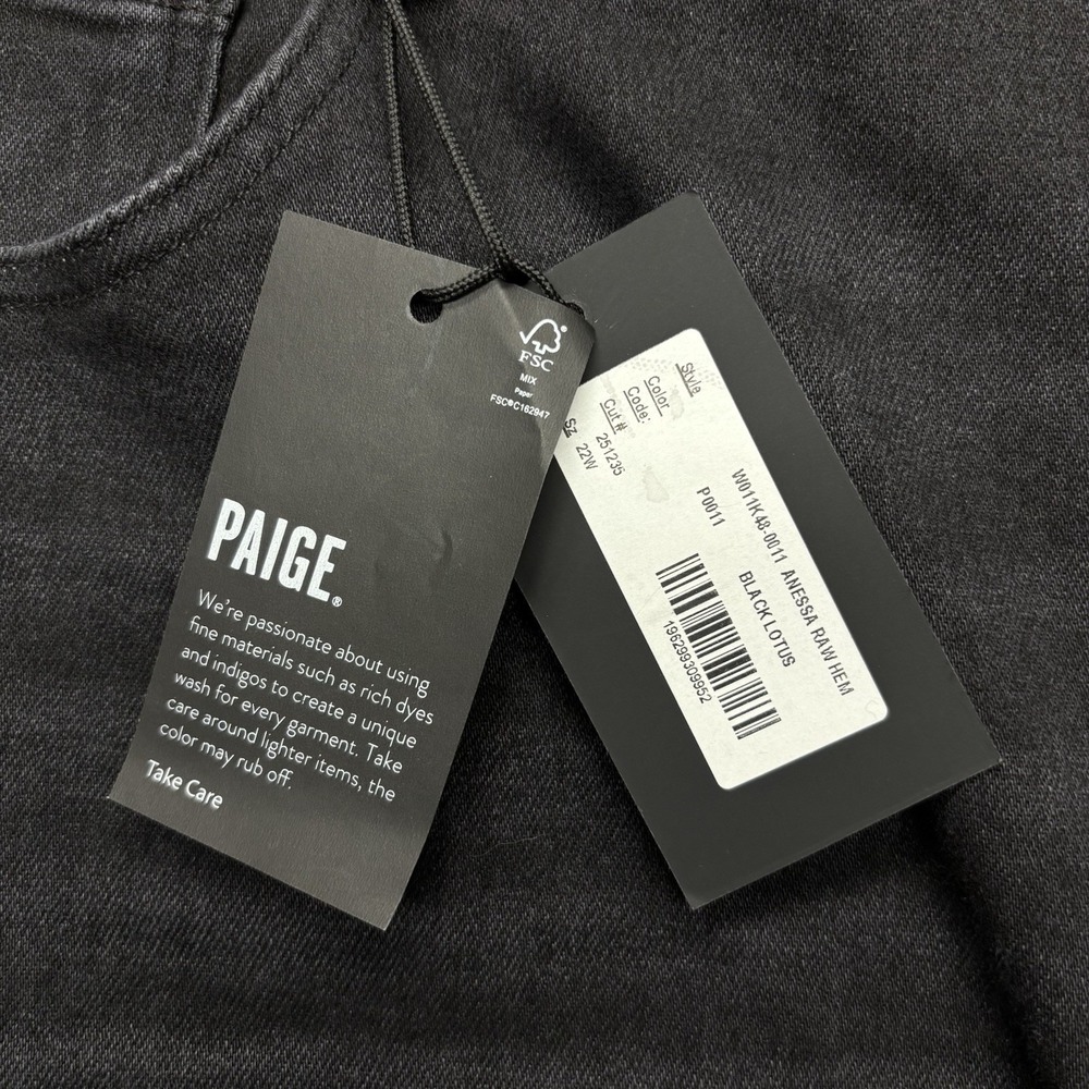 NEW Paige Anessa Raw Hem Jeans Black Lotus Wide Leg Ankle Denim 22W 27" Inseam - Picture 4 of 12